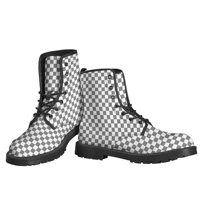 Grey And White Checkered Pattern Print Backpack