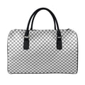 Grey And White Checkered Pattern Print Leather Duffel Bag