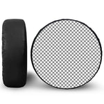 Grey And White Checkered Pattern Print Leather Spare Tire Cover