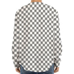 Grey And White Checkered Pattern Print Long Sleeve Baseball Jersey