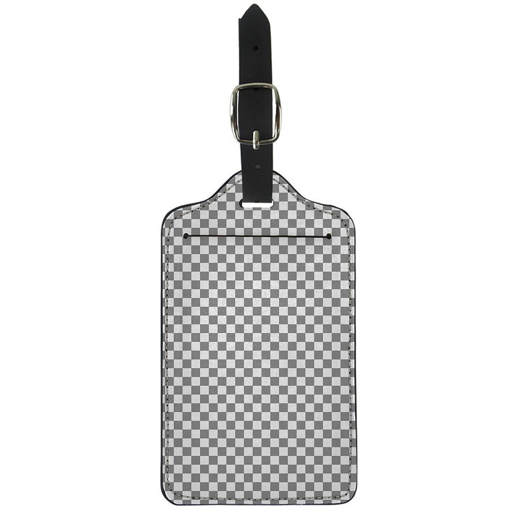 Grey And White Checkered Pattern Print Luggage Tag