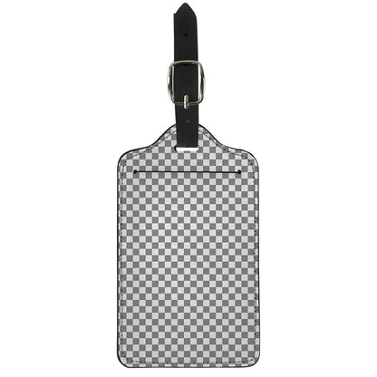 Grey And White Checkered Pattern Print Luggage Tag
