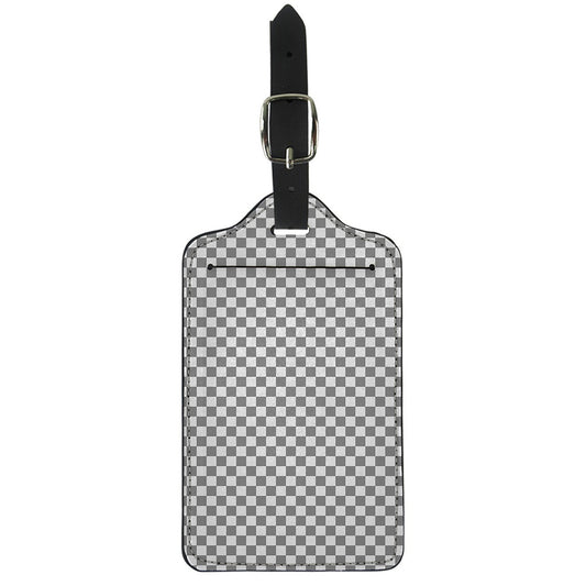 Grey And White Checkered Pattern Print Luggage Tag