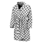 Grey And White Checkered Pattern Print Men's Bathrobe