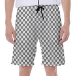 Grey And White Checkered Pattern Print Men's Beach Shorts