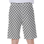 Grey And White Checkered Pattern Print Men's Beach Shorts