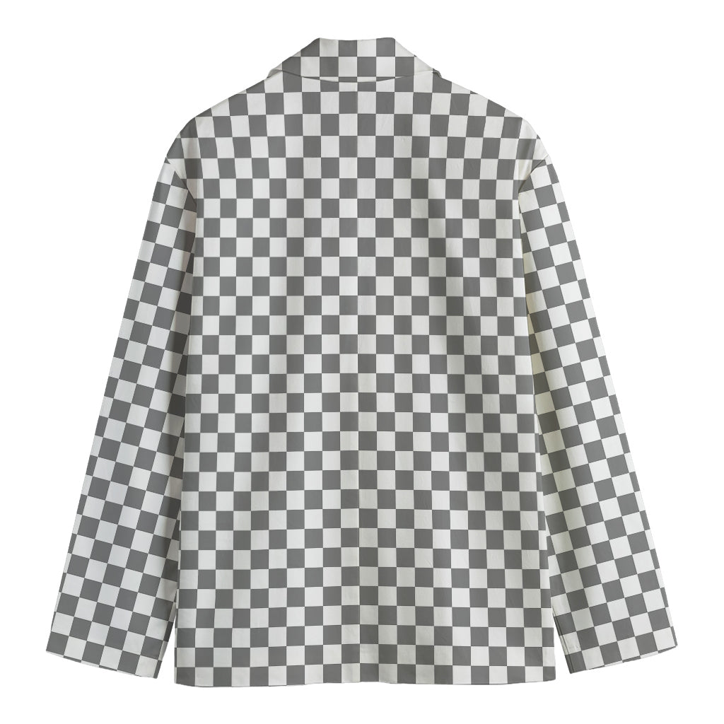 Grey And White Checkered Pattern Print Men's Blazer