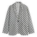 Grey And White Checkered Pattern Print Men's Cotton Blazer