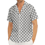 Grey And White Checkered Pattern Print Men's Deep V-Neck Shirt