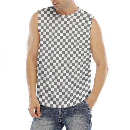 Grey And White Checkered Pattern Print Men's Fitness Tank Top