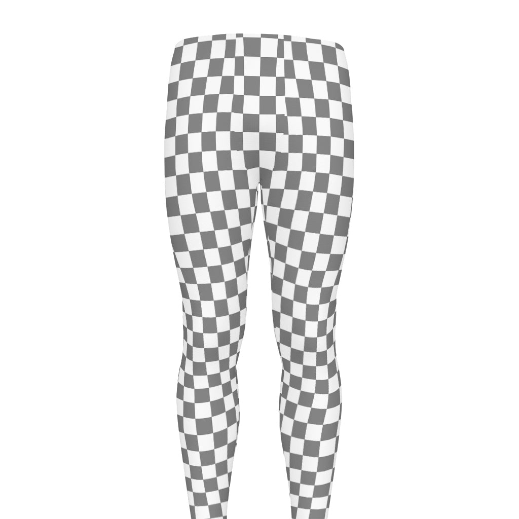 Grey And White Checkered Pattern Print Men's leggings