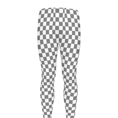 Grey And White Checkered Pattern Print Men's leggings