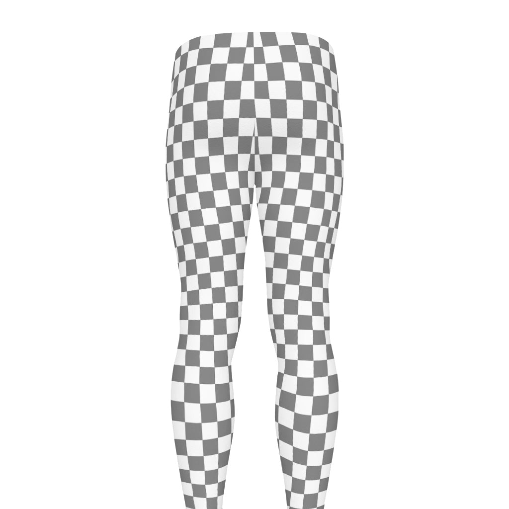 Grey And White Checkered Pattern Print Men's leggings