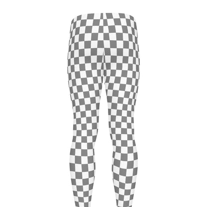 Grey And White Checkered Pattern Print Men's leggings