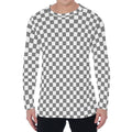 Grey And White Checkered Pattern Print Men's Long Sleeve T-Shirt