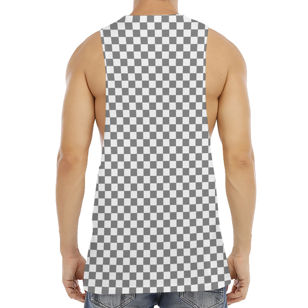 Grey And White Checkered Pattern Print Men's Muscle Tank Top