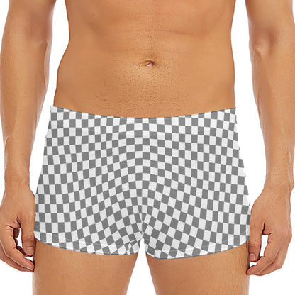 Grey And White Checkered Pattern Print Men's Short Boxer Briefs