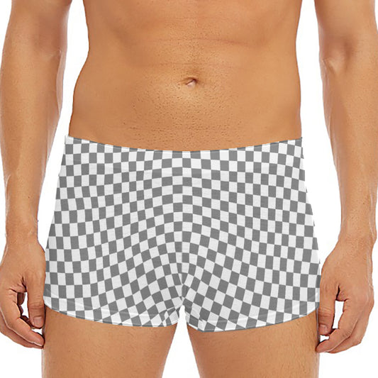 Grey And White Checkered Pattern Print Men's Short Boxer Briefs