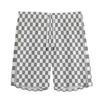 Grey And White Checkered Pattern Print Men's Sports Shorts