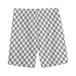 Grey And White Checkered Pattern Print Men's Sports Shorts