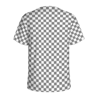 Grey And White Checkered Pattern Print Men's Sports T-Shirt