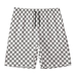 Grey And White Checkered Pattern Print Men's Swim Trunks