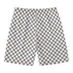Grey And White Checkered Pattern Print Men's Swim Trunks