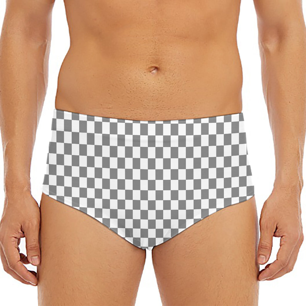 Grey And White Checkered Pattern Print Men's Triangle Swim Briefs