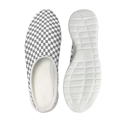 Grey And White Checkered Pattern Print Mesh Casual Shoes