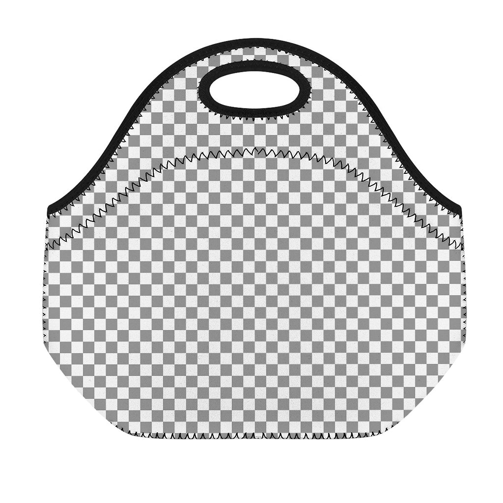 Grey And White Checkered Pattern Print Neoprene Lunch Bag