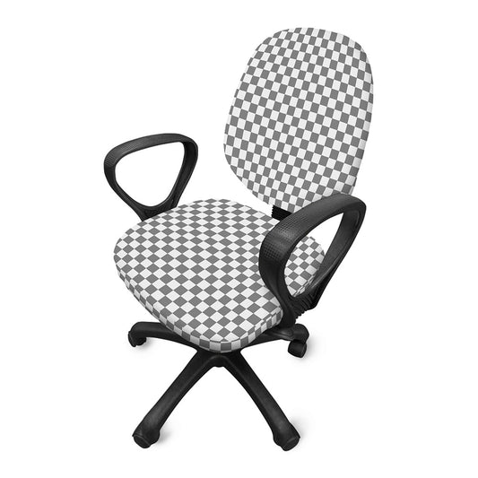 Grey And White Checkered Pattern Print Office Chair Cover
