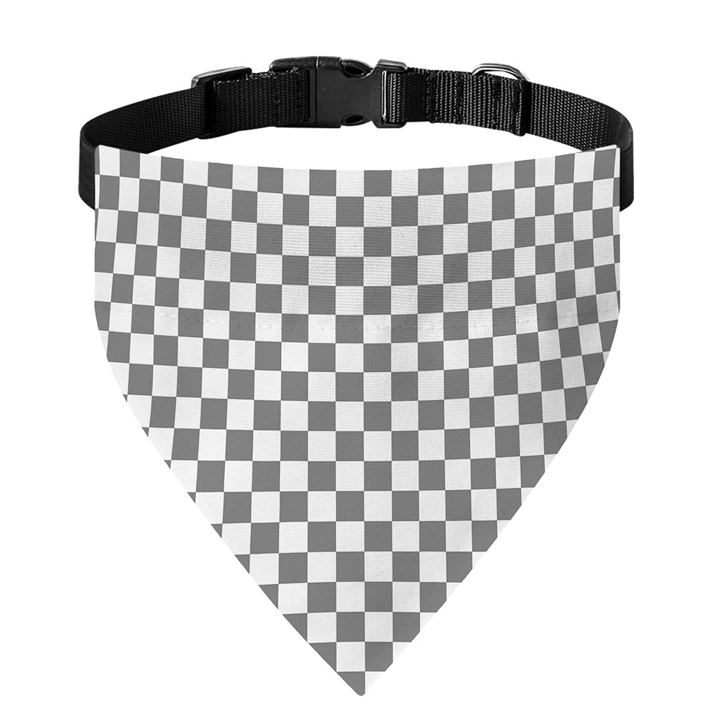 Grey And White Checkered Pattern Print Over The Collar Dog Bandana