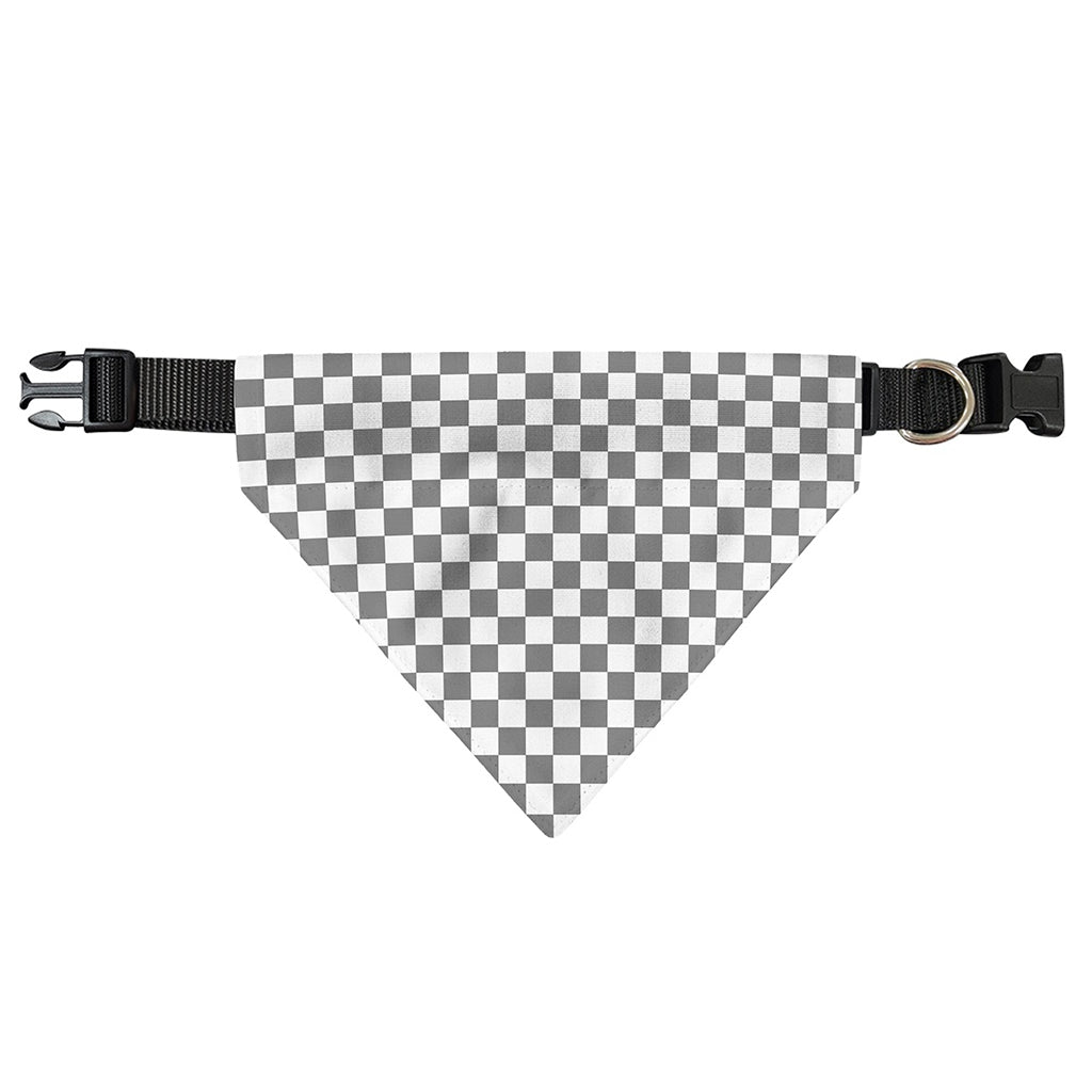 Grey And White Checkered Pattern Print Over The Collar Dog Bandana
