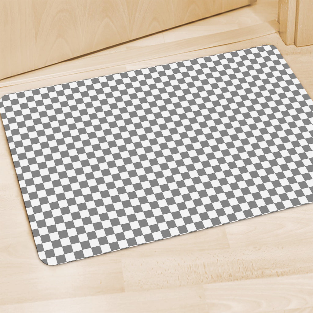 Grey And White Checkered Pattern Print Polyester Doormat