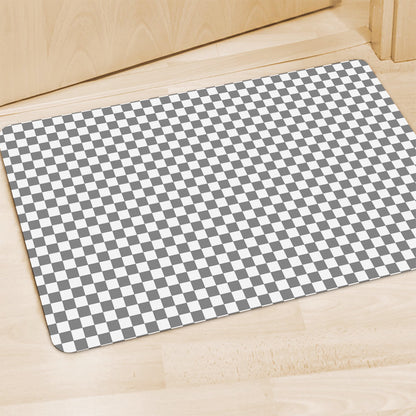 Grey And White Checkered Pattern Print Polyester Doormat