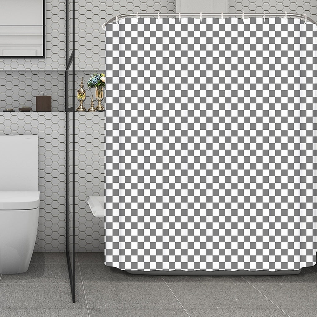 Grey And White Checkered Pattern Print Polyester Shower Curtain