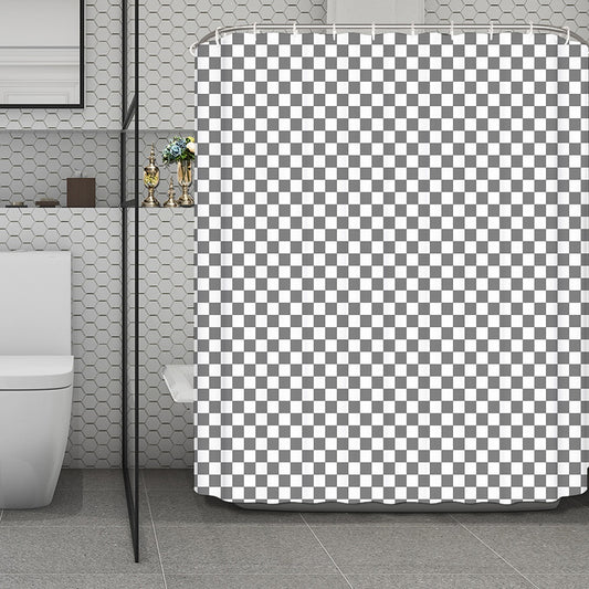 Grey And White Checkered Pattern Print Polyester Shower Curtain