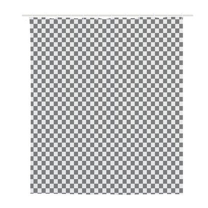 Grey And White Checkered Pattern Print Polyester Shower Curtain