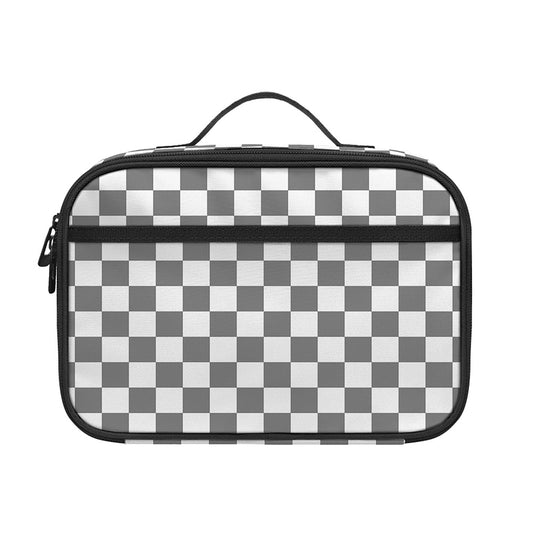 Grey And White Checkered Pattern Print Portable Lunch Bag