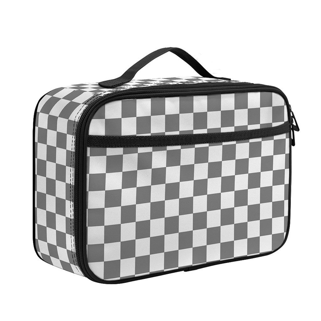 Grey And White Checkered Pattern Print Portable Lunch Bag