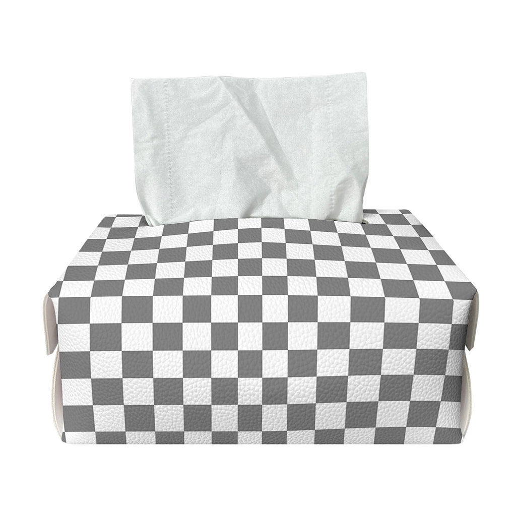 Grey And White Checkered Pattern Print Rectangle Tissue Box Cover