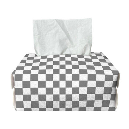 Grey And White Checkered Pattern Print Rectangle Tissue Box Cover