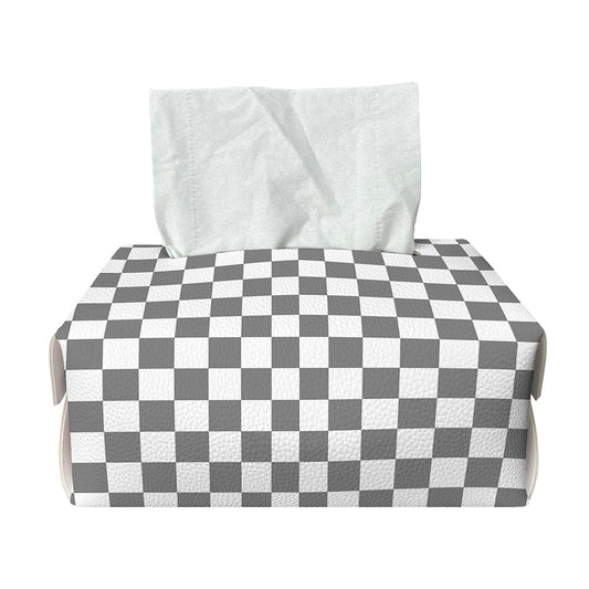 Grey And White Checkered Pattern Print Rectangle Tissue Box Cover