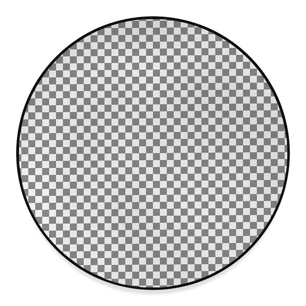 Grey And White Checkered Pattern Print Round Floor Mat