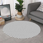 Grey And White Checkered Pattern Print Round Rug