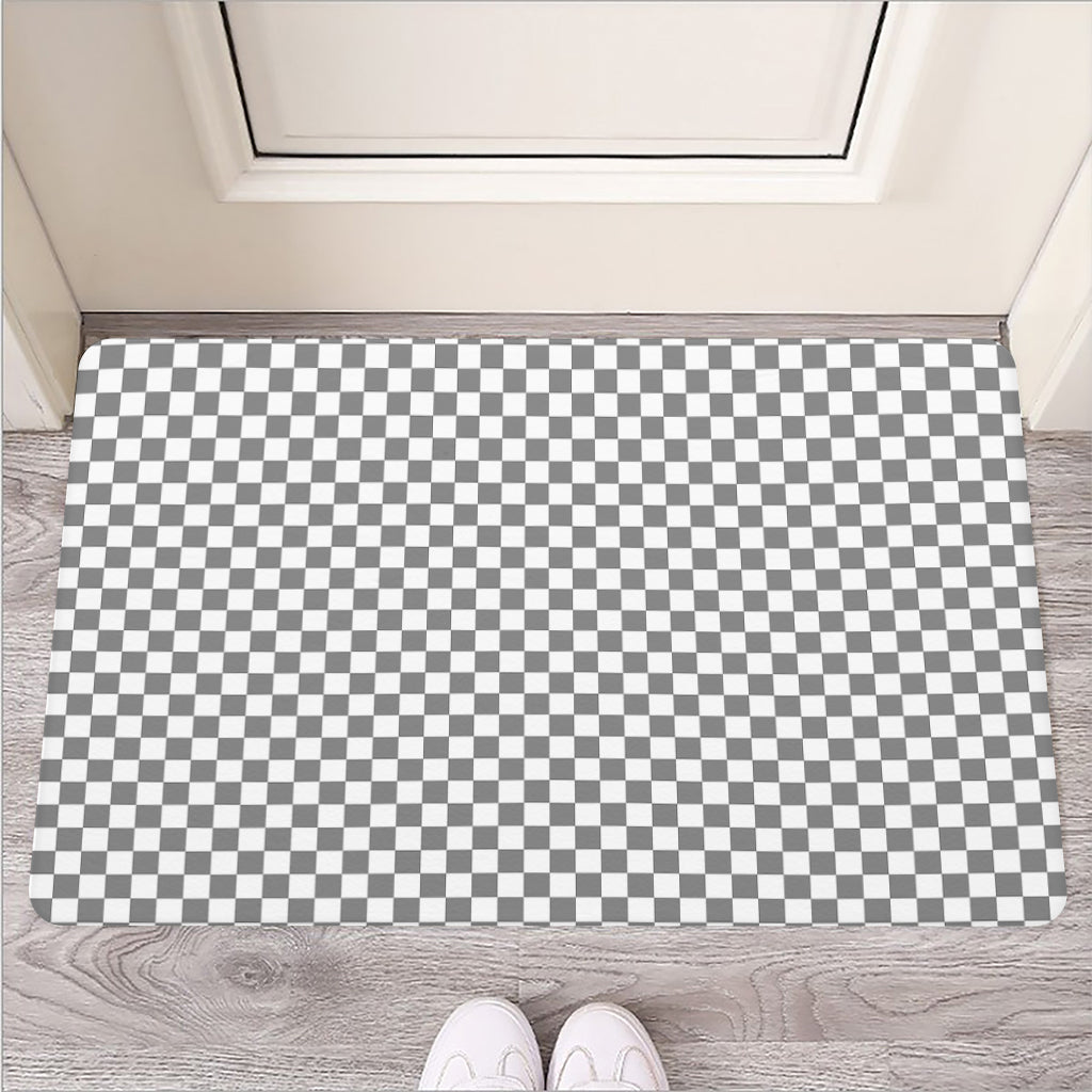 Grey And White Checkered Pattern Print Rubber Doormat