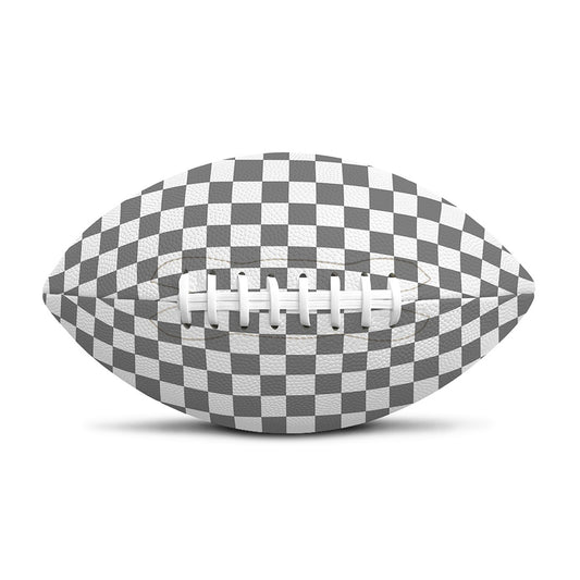 Grey And White Checkered Pattern Print Rugby Ball