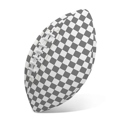Grey And White Checkered Pattern Print Rugby Ball