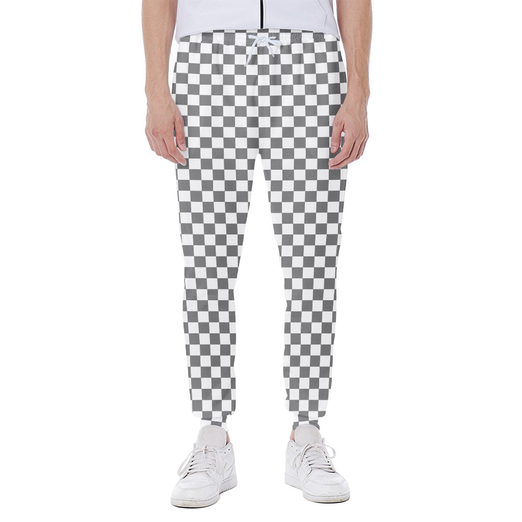 Grey And White Checkered Pattern Print Scuba Joggers