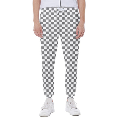 Grey And White Checkered Pattern Print Scuba Joggers